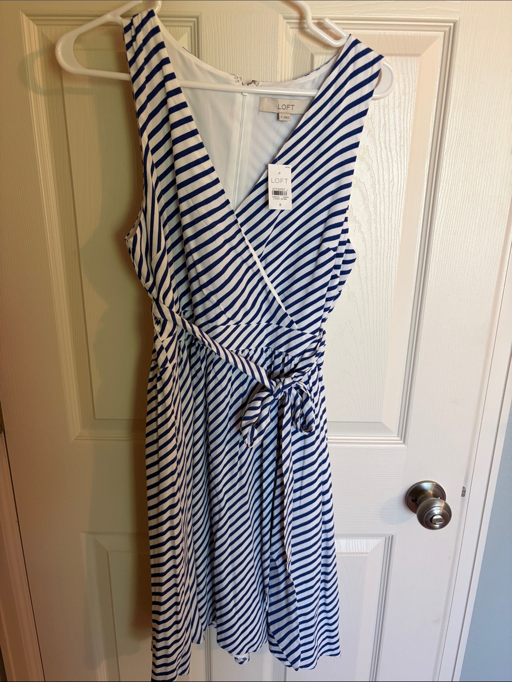 LOFT Navy & White Striped Sleeveless Wrap Dress